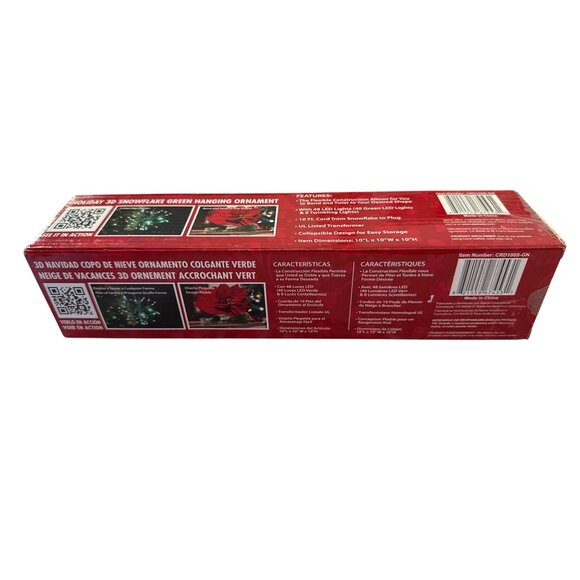 Alpine Christmas 3D Snowflake Ornament 48 LED 10ft Cord - Picture 2 of 5